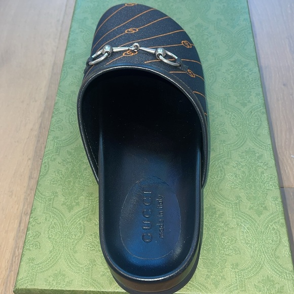 NEW - GUCCI Vintage Jacquard Diagonal GG Horsebit Mens River Mules Sz 9 - Picture 8 of 9